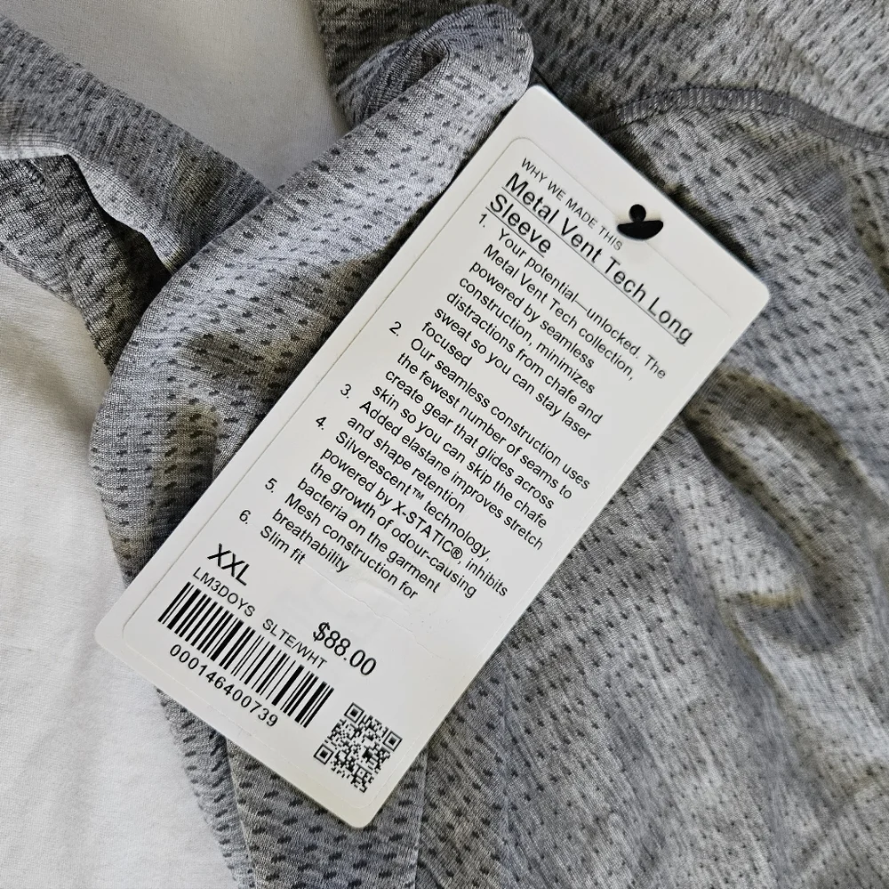 Lululemon Metal Vent Tech Long Sleeve SLTE/WHT Slate Grey Men's Size XXLarge - Picture 4 of 7